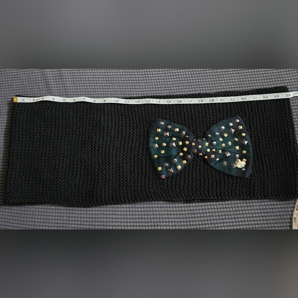 Betsey Johnson Black Knit Scarf with Embellished Bow - Picture 6 of 8